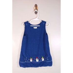 Christmas Smocked Corduroy Cotton Snowman Zuccini Toddler Dress Size 4T
